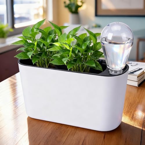 Self Watering Pots for Indoor Plants,12.5’’ Oval Planter with Lantern Type Water Storage Tank Level Indicators for Plants & Flower Outdoor Pothos Herb pots, Window Box (2 Set, White) - Image 6