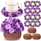 HunnmingRe 15 Pcs 3D Cute Crochet Flower Coasters Set, Spring Summer Floral Table Coasters with Plant Pot Holder, Soft Decorative Cup Mat, Housewarming Gift(Purple,Lily of the Valley​) by HunnmingRe