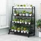 YIZAJIA Plant Stand Indoor Outdoor Tiered Stands Shelf With wheel 4 Tier - Image 2
