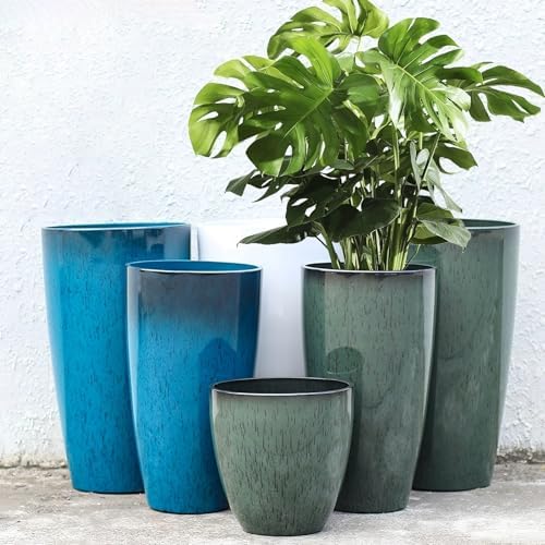 24,21,11 Inch Large Plastic Planters with Drainage Hole and Saucer - Set of 3 Tall Plant Pots Indoor Flower Pot Tall Round Planters Outdoor Large Tall Planter - Image 4