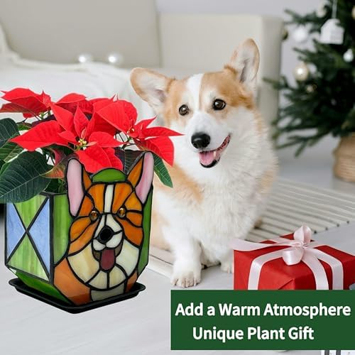 Corgi Planter - Cute Stained Glass Dog Flower Pots, Plant Pot with Drainage, Succulent Planters, Corgi Gifts, Christmas Decorations - Image 3