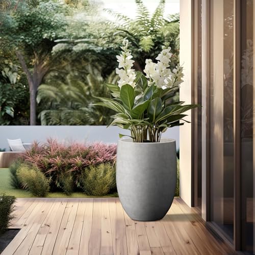 Kante 21.7" Tall Concrete Planter, Large Round Bullet Pot, Pale Gray - Image 5