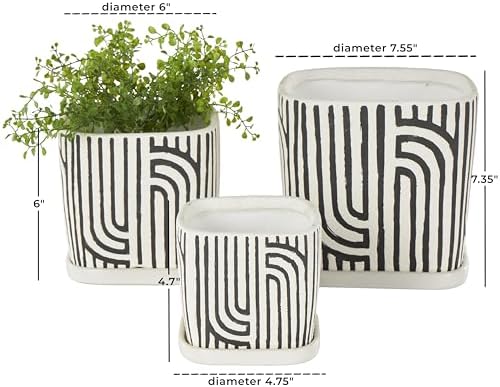 Deco 79 Ceramic Indoor Outdoor Planter Small Planter Pot with Overlapping Black Arches and Attached Saucer, Set of 3 Planters 7',6',5'H, White - Image 6