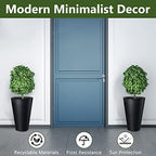 Sieral Set of 2 Tall Outdoor Planters 12 x 18 Inch Large Resin Outdoor Planters for Front Porch Flower Round Floor Decorative Indoor Pots with Drainage(Black) - Image 2