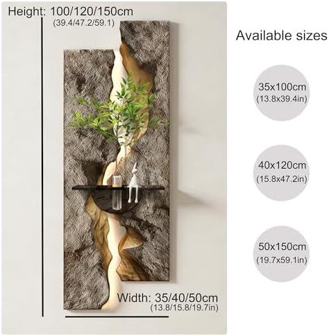 3D Textured Sandstone Wall Art with LED Light and Hydroponic Vase, Modern Framed Abstract Sculpture Wall Decor for Living Room Bedroom for Apartment Office Entryway(Brown-A,35x100cm (13.8x39.4in)) - Image 3