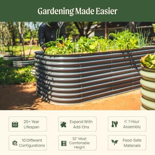 32" Extra Tall Raised Garden Bed Kits, 4 x 8 x 2.7ft Raised Planter Box Outdoor, 2.5 x 9.5 x 2.7ft Deep Root 10 in 1 Modular Metal Raised Beds for Gardening Vegetables Flowers Fruits - Modern Gray - Image 2