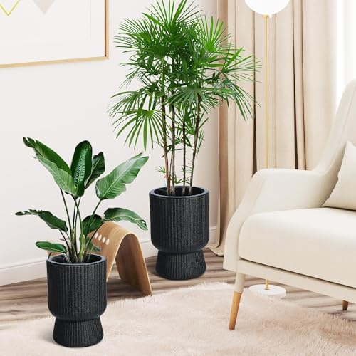 Takywep 14.2" Tall Planters Set of 2 – Self Watering Plant Pots with Drainage & Water Level Indicator, Indoor Planters for Living Room, Home Office, Patio, Porch-Black - Image 6