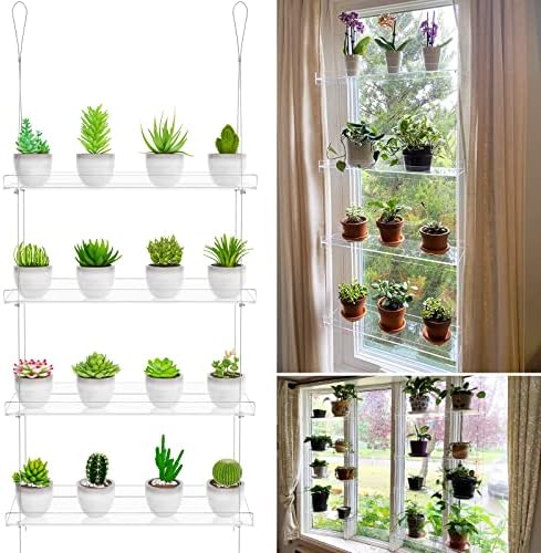 4-Tier Clear Hanging Plant Shelves, Adjustable Indoor Window Plant Stand - Image 6