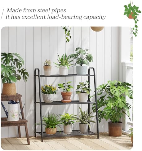 Kitsanery Metal Plant Stand Indoor Outdoor for Multiple Plants,3 Tier Plant Shelf,Large Heavy Duty Flower Holder Ladder Plant for Living Room, Patio, Balcony (Black) - Image 2
