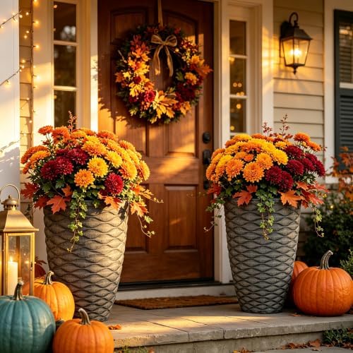 2-Pack 19" Rustic Black Resin Tall Planters with Wave Texture - Image 2