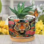 Animal Tiger Stripe Chinoiserie Ceramic Planters Orange and Coral Peony Flower Flower Pots for Indoor Plants with Drainage Holes and Saucers Pot for Home Office Decoration - Image 6