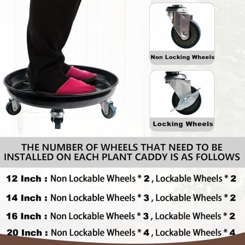 Plant Caddy with Wheels 16 Inch 2 Pack, Heavy Duty Metal Plant Stand & Dolly with Lockable Casters, Holds 230 lbs for Indoor Outdoor Large Flower Pots, Black - Image 4