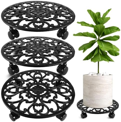 3 Pack 12 In Rolling Plant Stand with Wheels Metal Plant Caddy with Wheels by Planterhoma
