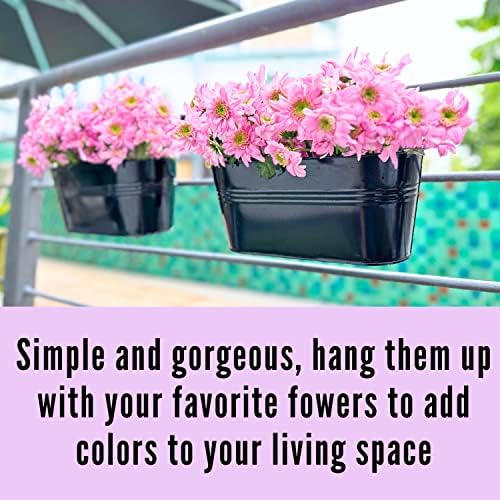 LaLaGreen Outdoor Plants Rail Planter (11.2 Inch, 15 Pack) Black Metal Iron Hanging Flower Pots Deck Railings Fence Buckets Modern Boho Style Wall Mount Window Box Plant Holder Hooks Porch Home Decor - Image 3