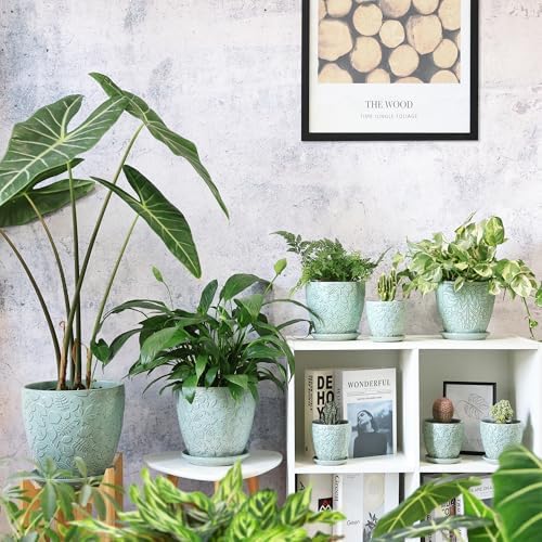 6 Inch Retro Ceramic Planter Set of 2 with Drainage Hole and Saucer for Plants, Indoor-Outdoor Garden Pots for Succulent, Orchid, and Flower (Fits Inner Pots Up to 5 Inches, Retro Green) - Image 6