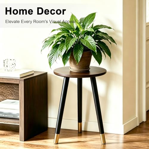 2-Pack Mid Century Plant Stand for Indoor Plants, Modern Wood & Metal Flower Pot Holder Stand for Living Room, Decorative Small Round Side Table for Balcony, Patio, Office, 16.5” High, Walnut & Black - Image 4