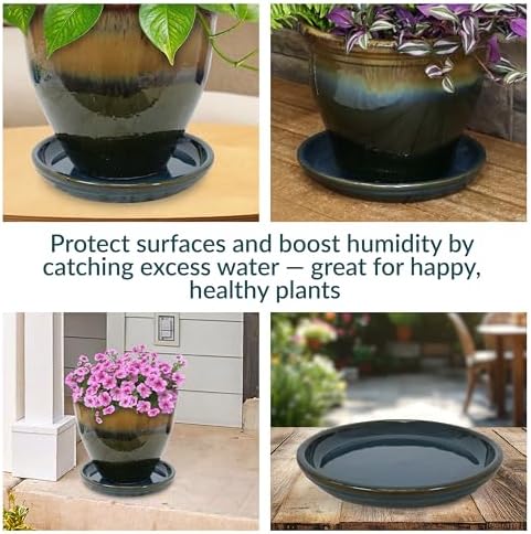 Sunnydaze 12" Ceramic Plant Saucers for Planters, 2pk, Forest Lake Green - Image 4