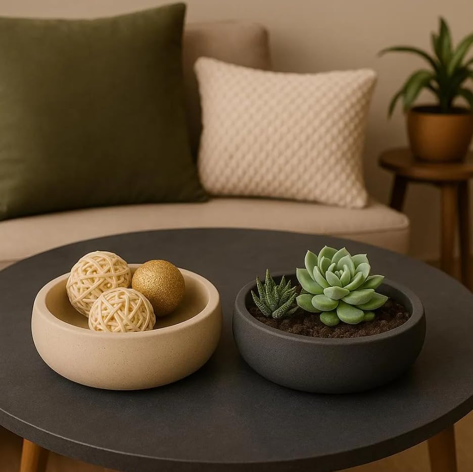 Concrete Succulent Pot Bowl, Modern Decor, Gift, Wedding/Shower Favor, Candle Vessel, 6 in (Charcoal, with Drainage Hole) (Cinnabar Red, Without Drainage Hole) - Image 2
