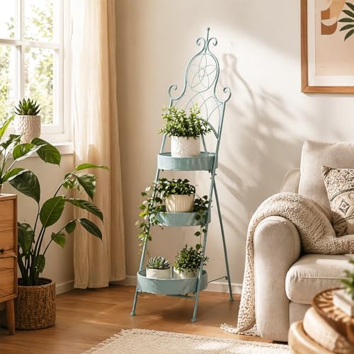 Metal 3-Tier Ladder Corner Plant Stand Green Flower Pot Rack - Image 7