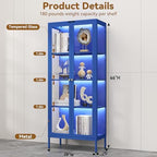 Polup 66" Blue Glass Display Cabinet with 8-Color LED for Collectibles - Image 2