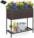 Giantex Raised Garden Bed with Legs, 28" x12" Rattan Elevated Planter Box w/Storage Shelf, Removable Liner, Drainage Gaps for Vegetables, Flowers & Herbs, Outdoor Planting Stand for Backyard, Patio by Giantex