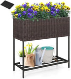 Giantex Raised Garden Bed with Legs, 28" x12" Rattan Elevated Planter Box w/Storage Shelf, Removable Liner, Drainage Gaps for Vegetables, Flowers & Herbs, Outdoor Planting Stand for Backyard, Patio by Giantex