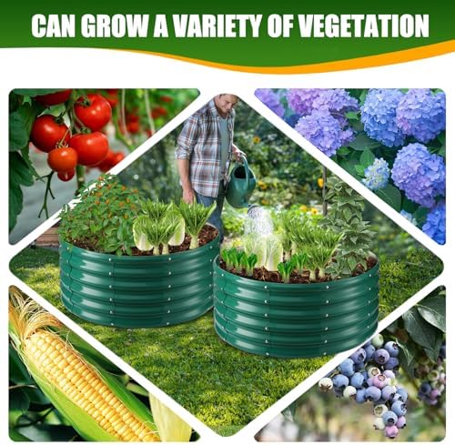 TBMLC 17" Tall,40" Diameter Elevated Round Metal Raised Garden Bed Green - Image 6