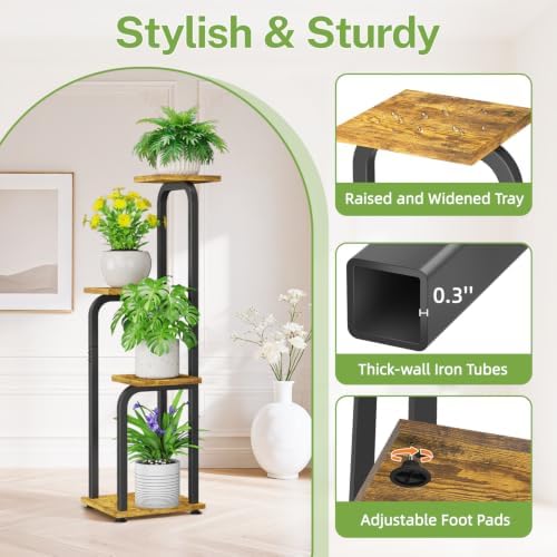 iDavosic.ly Plant Stand Indoor, Corner Tall Shelf, Wooden Tray, Black Brown - Image 5