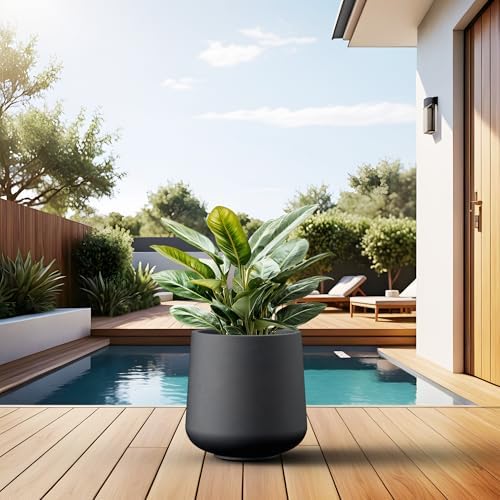 Kante Round Concrete Planter, 13-Inch Dia Barrel-Style Garden Pots with Drainage Hole for Home, Patio and Garden, Flower and Tree Planter (10.2" Opening), Black - Image 6