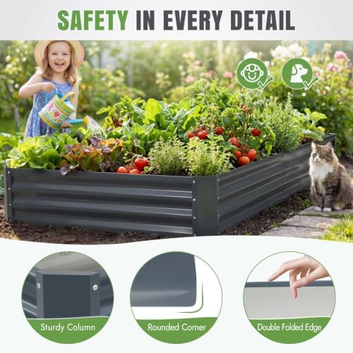 INNO STAGE 2 Pack 8×4×1FT Galvanized Metal Raised Garden Planter Bed, Grey - Image 5