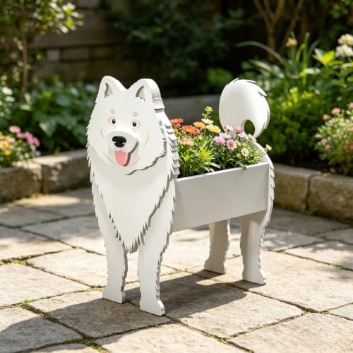 Animal PVC Flower Pot, Samoyed Shaped Succulent Planter Flower Holder for Garden Patio Balcony Window Sill, for Birthday Pet Lovers, 36x22cm(14x9in) - Image 2