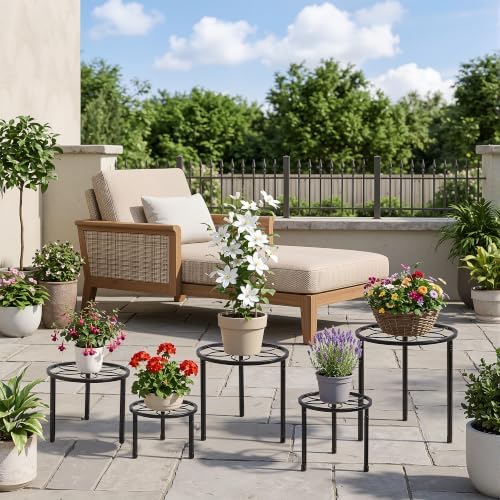 VECELO Metal Plant Stands Set of 5, Multiple Heavy Duty Flower Pot Stand, Round Plant Holder, Black - Image 4