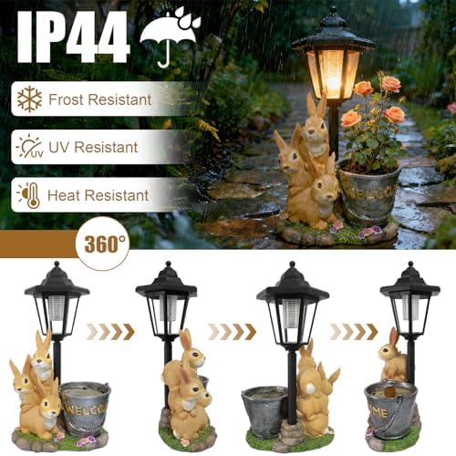 Outdoor Rabbit Garden Statues with Solar Lantern Flowerpot- Bunny Figurine Rabbit Decor for Home Lawn,Balcony Yard Art Garden Patio Decor,Unique Housewarming Birthday Gifts for Women Mom - Image 4