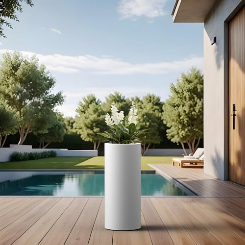 Kante White Concrete Planter 18.9" Tall All-Weather Round Small Pot - Image 4