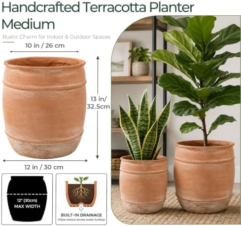 13" H x 12" Dia Aged Terracotta Planter Pot with Drainage Hole - Image 3