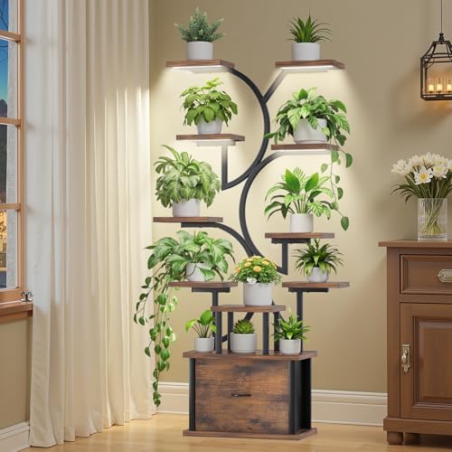 Plant Stand Indoor with Grow Lights - 11 Tiered Plant Shelf with Drawer, 65" Corner Plant Stands for Indoor Plants, Plant Stand for Multiple Plant, Flower Display Rack for Home, Living Room, Patio by InEveryCornerNaturesCalm