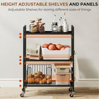 3-Tier Metal Storage Rack with Industrial Wheels,Mesh Shelving Unit with Wooden Table top,Adjustable Shelf,23.6-Inch Width,for Kitchen,Laundry,Pantry,Plant,Black panel and black frame - Image 4
