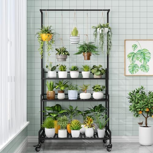 YIZAJIA Plant Stand Indoor Outdoor Hanging Tiered Stands Shelf With wheel - Image 4