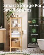 SMIBUY Bathroom Storage Shelf, 4-Tier Bamboo Rack Organizer, Multifunctional Shelving Unit for Living Room Bedroom Kitchen (Natural) - Image 3