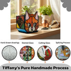 Star Orange Cat Planter, Stained Glass Flower Pot, Art Deco Style, Indoor Plant Container with Drainage Hole, 4.6x3x5.15 Inches - Image 2