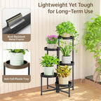 LASZOLA Plant Stand Indoor Outdoor Tall with Plastic Tray, 5 Tiers Black - Image 6
