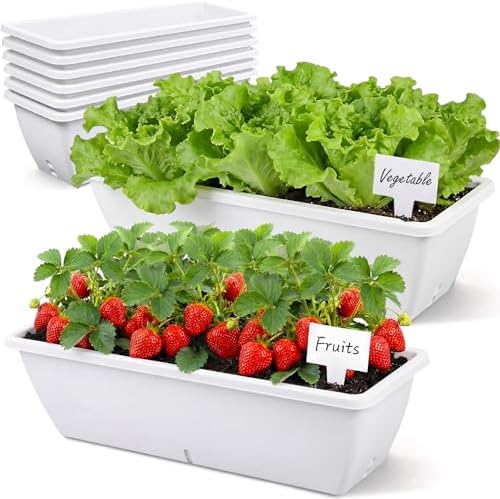 8 Pcs 24 Inch Plastic Window Boxes Planters, White by RimCereal