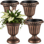 Zhehao 4 Pcs 10 x 12 Inches Brushed Copper Plastic Urn Planter Classic Flower Pots Front Porch Planters Indoor Outdoor Planters with Pedestal for Wedding Party Bridal Shower Garden Patio Porch by Zhehao