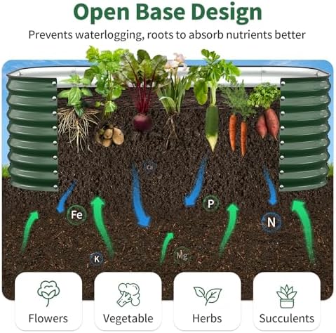 Kesfitt Raised Garden Bed Outdoor, Galvanized Steel Metal Raised Bed Planter for Vegetables, 24-Inch Deep Open Bottom Backyard Garden Bed 6x3x2 ft, Forest Green - Image 4