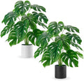 Der Rose 2 Pack 28" Fake Plants, Monstera Plant in Black-and-White Pots by DerRose