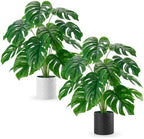Der Rose 2 Pack 28" Fake Plants, Monstera Plant in Black-and-White Pots by DerRose