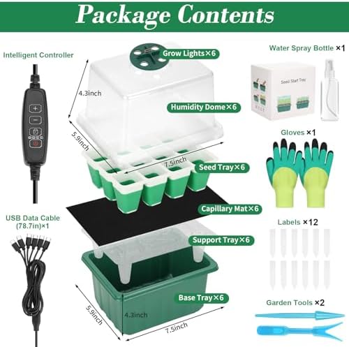 Mckanti 6 Set Self-Watering Seed Starter Tray Kits with Grow Light, Reusable Seed Germination Kit with Adjustable Humidity Domes and Silicone Cell Base Tray for Indoor Plant Seeds GerminationKit - Image 2