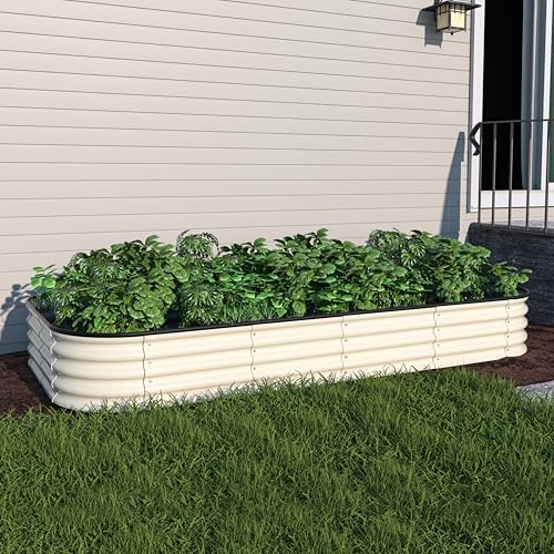 MUPATER 8x4x1FT Galvanized Raised Garden Bed with Support Rods, Modular Raised Beds for Gardening, Raised Planter Box Oval for Vegetables, Herbs and Flowers, Ivory White by MUPATERHome