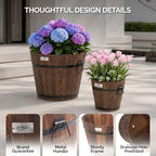 VINGLI 3 PCS Large Wooden Planter Barrel Set, 11.5"(Dia)- 18"(Dia) Real Wood Indoor/Outdoor Flower Pot w/Drainage Holes, Different Sizes, Large Garden Container Box - Image 3