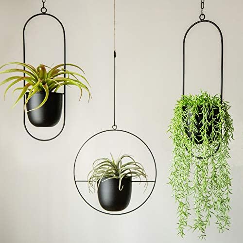 RISEON Boho Black Metal Plant Hanger,Metal Wall and Ceiling Hanging Planter, Modern Planter, Mid Century Flower Pot Plant Holder, Minimalist Planter for Indoor Outdoor Home Decor - Image 6